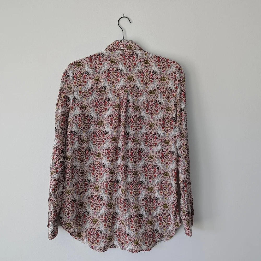 Boden Crown and Country 100% Silk Printed Union Jack Full Button Up Top - Picture 3 of 9